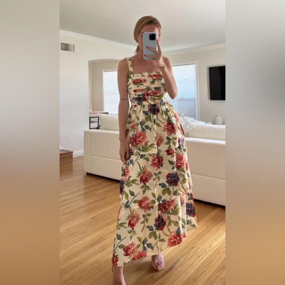 Abercrombie & Fitch White Floral Maxi Dress with Red & Green Print - Picture 2 of 10